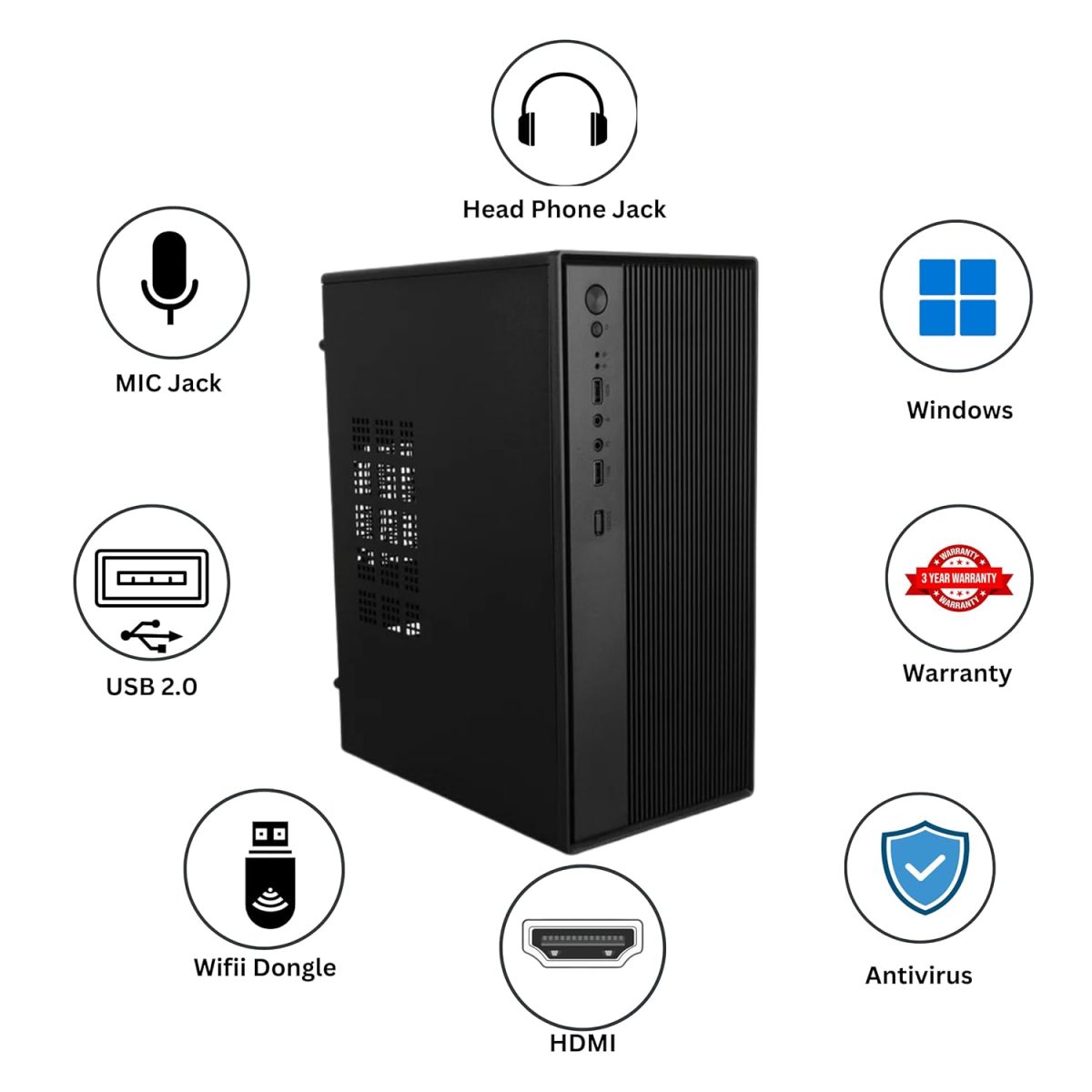 TECNICO Desktop Computer Set, Core i3-4130, 8GB RAM, 128GB SSD, 20-inch Monitor with Keyboard, Mouse and Speakers - Image 2