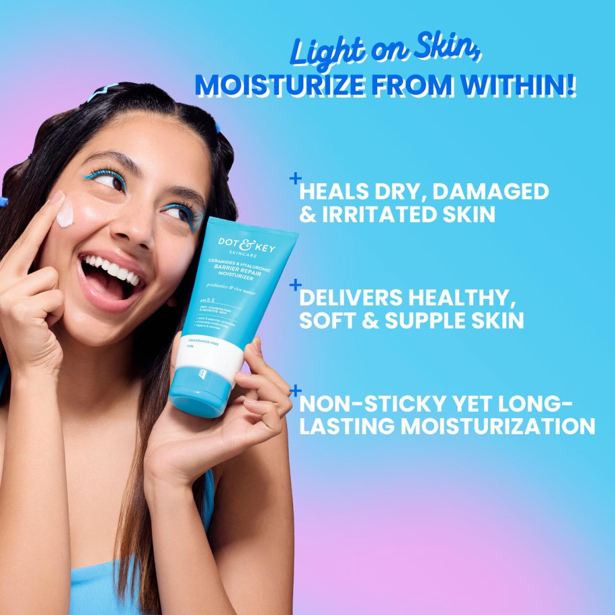 Dot & Key Ceramides Moisturizer with Hyaluronic for Intense Moisturizing and Skin Strengthening | With Probiotic & Rice Water I Barrier Repair Cream | For Dry Skin, Normal & Sensitive Skin | 100g - Image 4