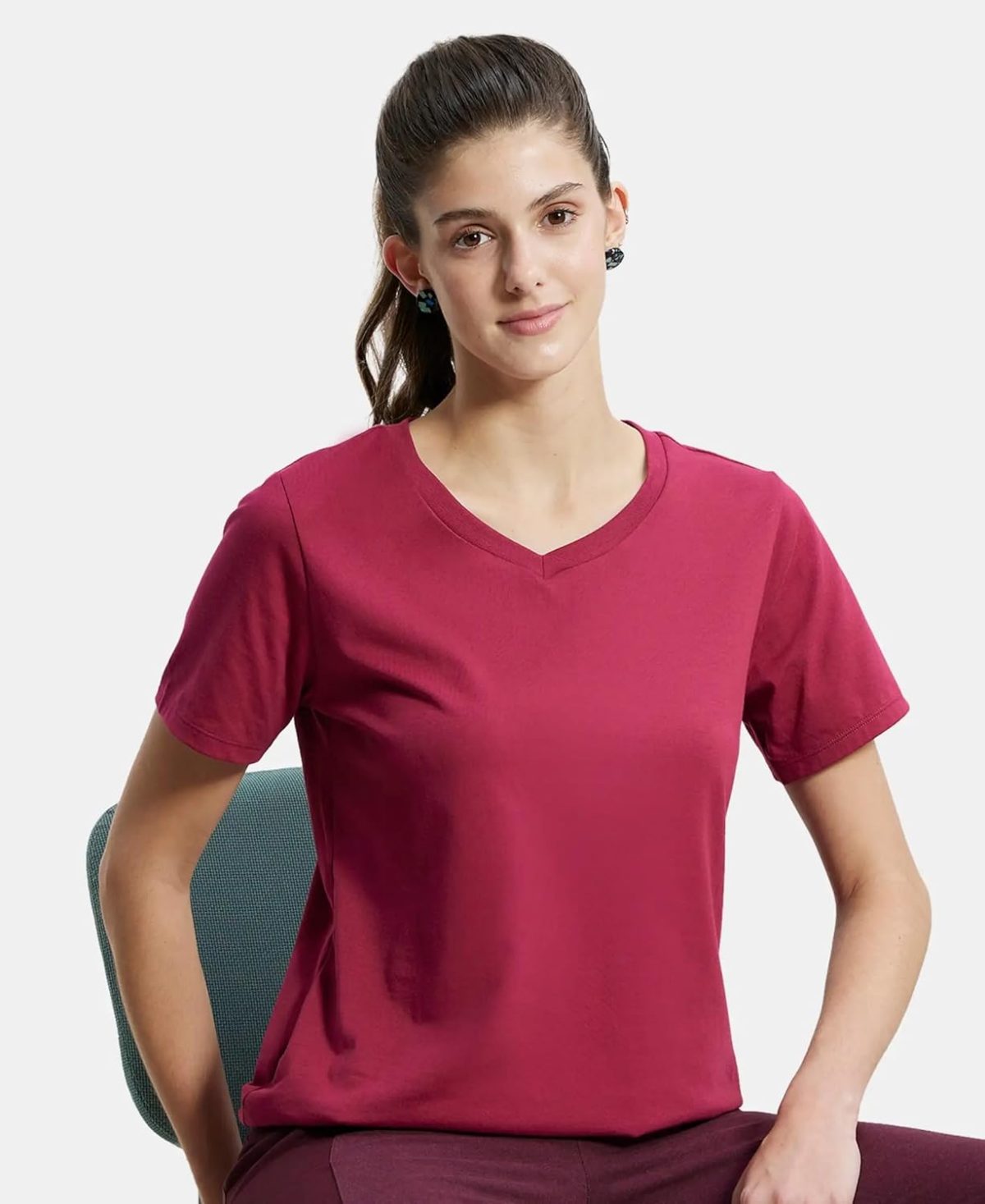 Jockey AW88 Women's Super Combed Cotton Rich Relaxed Fit Solid Curved Hem Styled Half Sleeve T-Shirt - Image 5