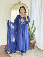 Naixa Women's Silk Chiffon Embroidered A-Line Kurta with Rayon Pant and Silk Chiffon Laced Dupatta Sets (NX-661) - Image 7