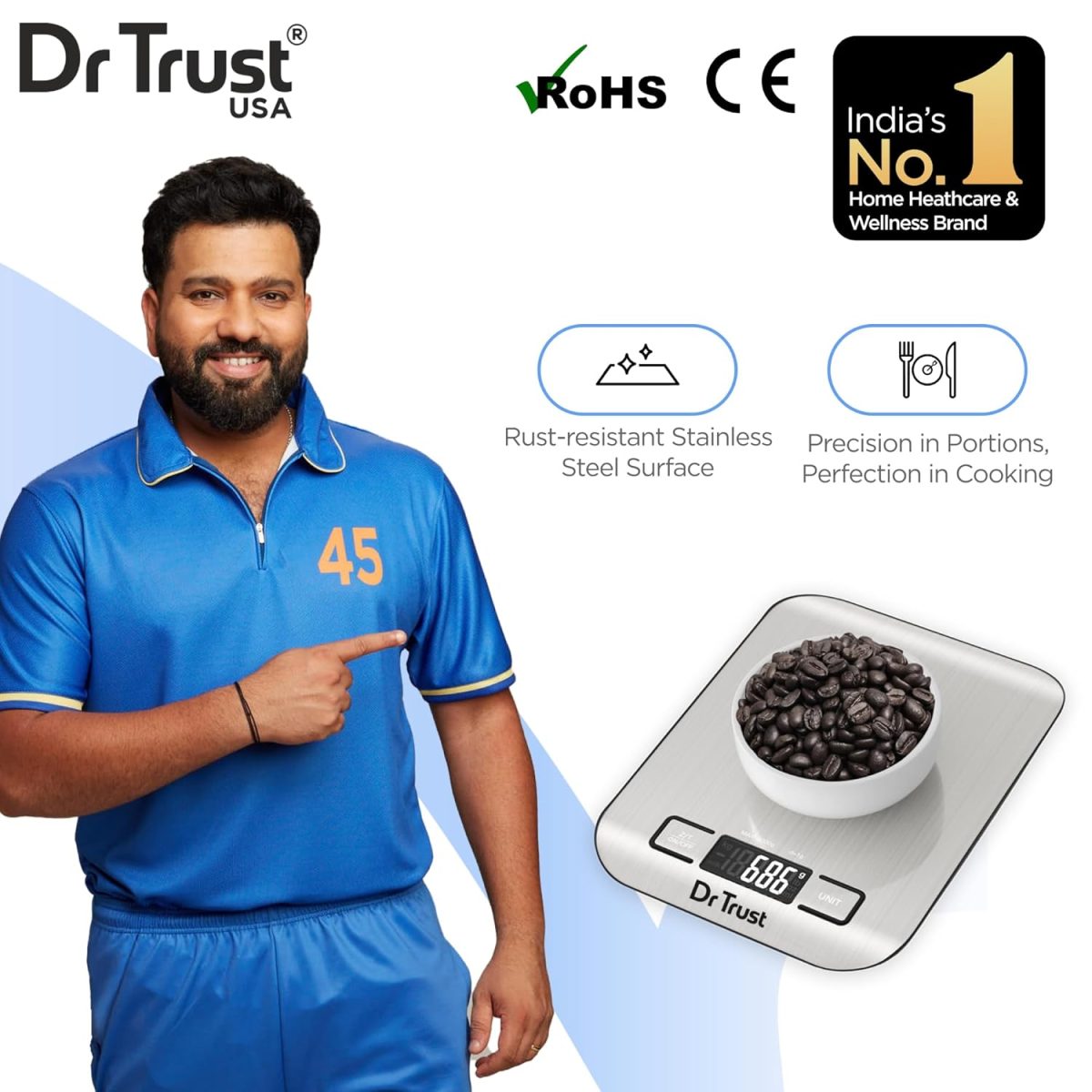 Dr Trust USA Stainless Steel Electronic Kitchen Digital Scale Weighing Machine For Health, Fitness, Diet, Nutrition, Cooking and Home Baking with Touch Button, Tare Function (5 Kg)-529 - Image 2