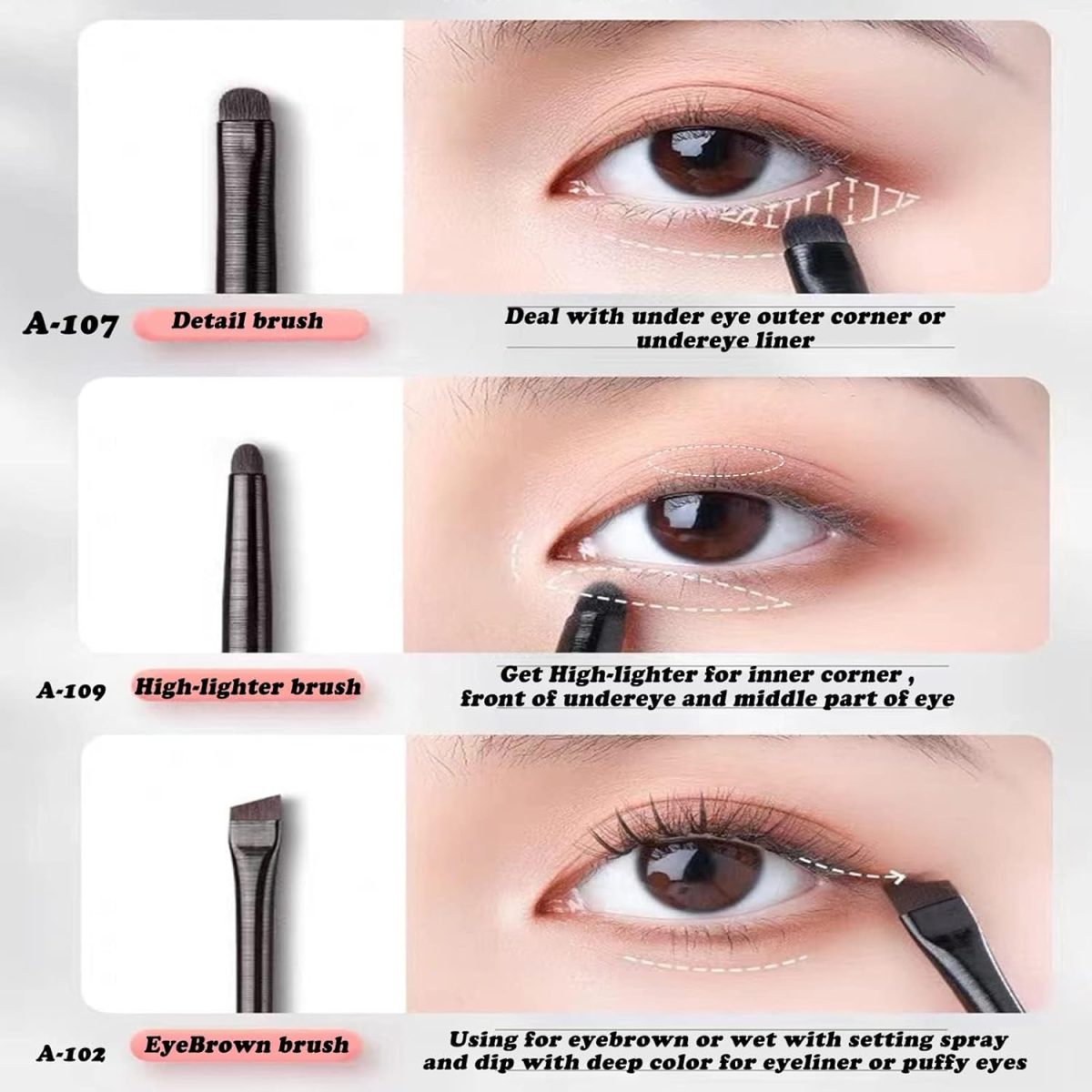 Red Square Makeup Eye Brush Set 6 pcs Smudg, Highlight, Eye Tail Tinting, Eyebrow, Eyeshadow Spreading, Lip, Easy to Clean, Professionals (BLACK GOLD SILVER) (936) - Image 3
