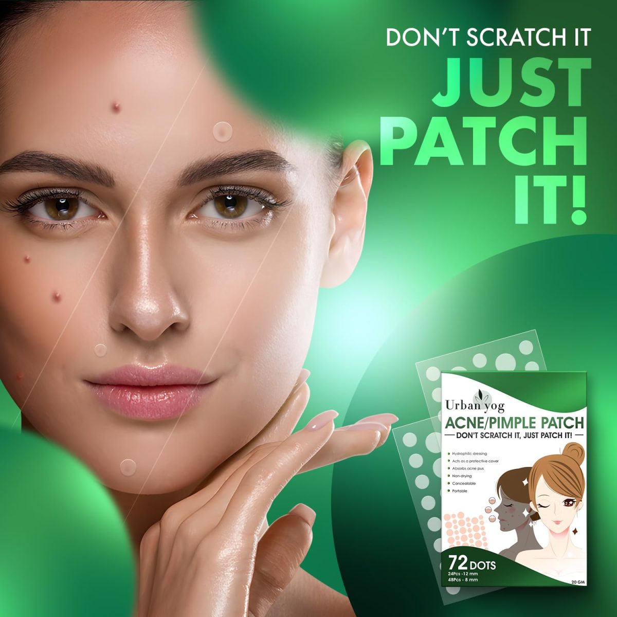 Urban Yog Acne Pimple Patch for Face (72 dots) | Waterproof Patches for Active Acne | Absorbs Pimple Overnight and Reduces Excess Oil | Facial Patches with 100% Hydrocolloid - Image 2