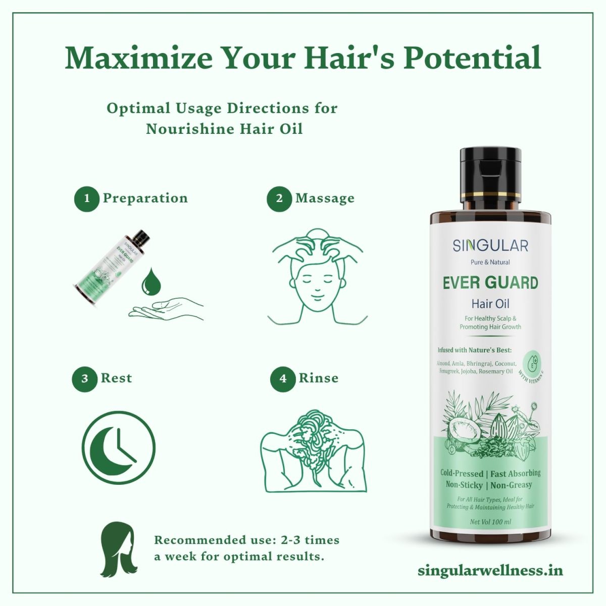 Singular Ever Guard Hair Oil for Men & Women | Hair Growth & Hair Fall Control | Cold-Pressed Blend of Argan, Almond, Bhringraj, Rosemary Oil & Vitamin E - 100 ml - Image 5