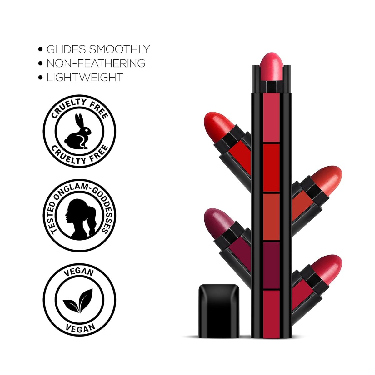 RENEE Fab 5 5-in-1 Lipstick 7.5gm| Five Shades In One| Long Lasting, Matte Finish| Non Drying Formula with Intense Color Payoff| Compact & Easy to Use - Image 5