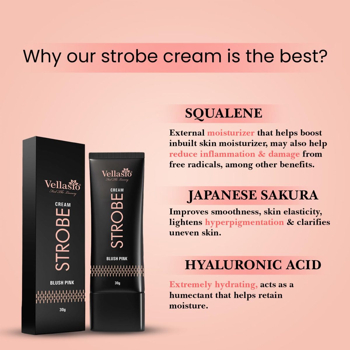 ellasio Strobe Cream - Blush Pink | Face Illuminator & Primer with Hyaluronic Acid, Squalene & Japanese Sakura | Dewy Glow, Hydration, Non-Comedogenic for All Skin Types - 30g - Image 6