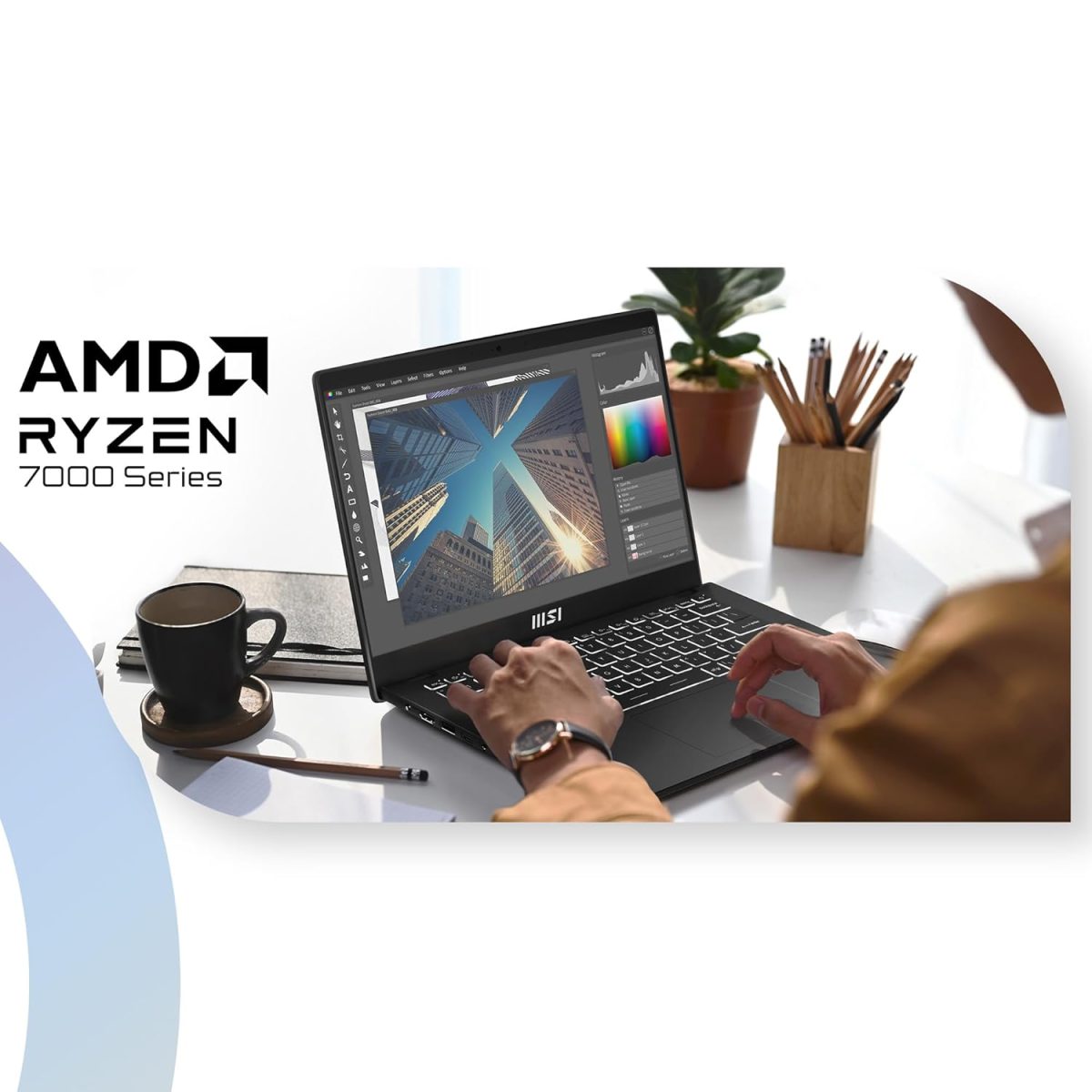 MSI Modern 14, AMD 7th Gen. Ryzen 7 7730U, 36CM FHD 60Hz Laptop(16GB/512GB NVMe SSD/Windows 11 Home/MSO 2021/AMD Radeon Graphics/Classic Black/1.4Kg), C7M-285IN - Image 2