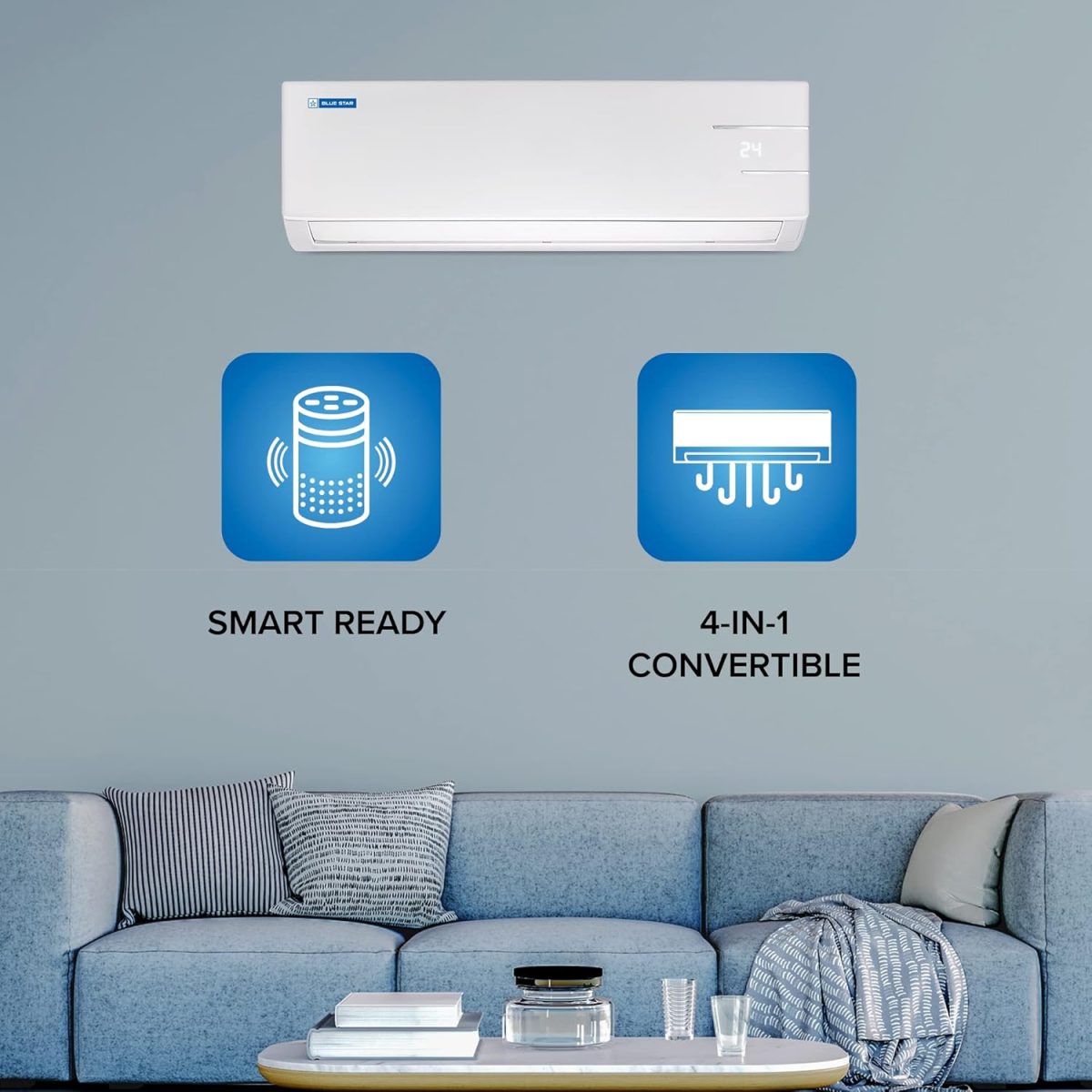 Blue Star 0.9 Ton 3 Star 5 in 1 Convertible Inverter Split AC (Copper, Smart Ready, Turbo Cool, IA311YNU, 2023 Model, White), Free 1 Year Extended warranty - Image 4