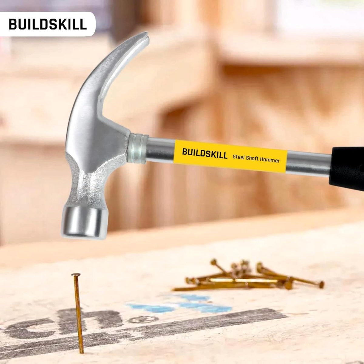 Buildskill Steel Shaft Hammer 8 Oz - Forged Steel Head for Superior Strength & Durability - Carpenter Tools for Wood Work, Home and Professional, 2 in 1 Combination Claw & Flat Head, 400gm (Pack of 1) - Image 4