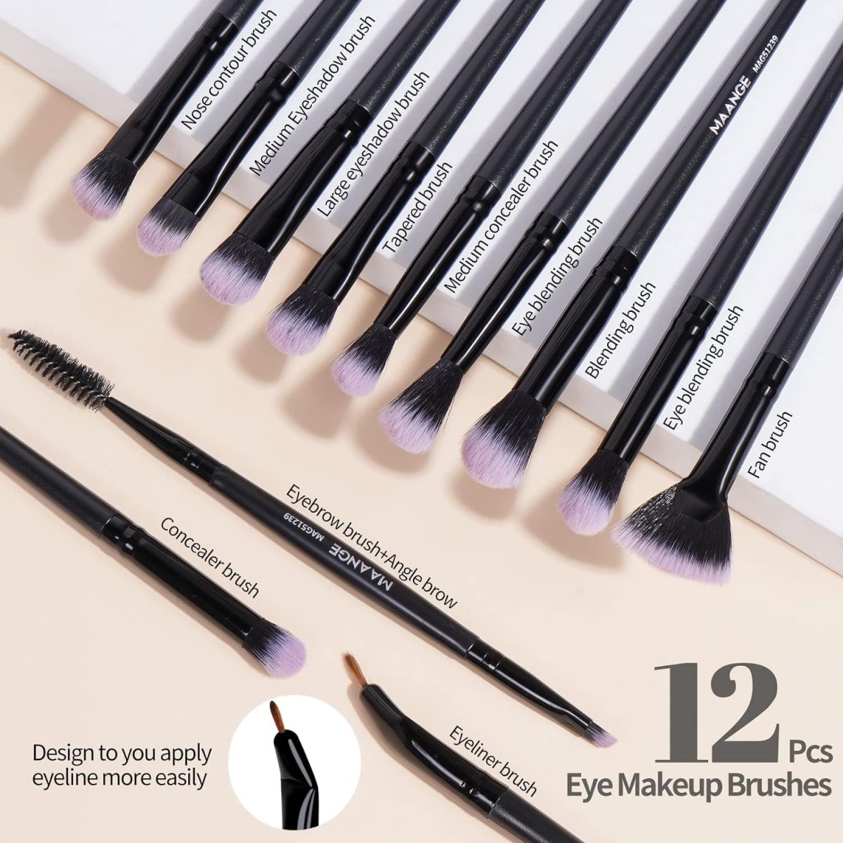 MAANGE 18 Pcs Premium Synthetic Make up Brushes Set Soft Foundation Powder Eyeliner Eye Shadow Makeup Brush Set Professional (Black) - Image 3