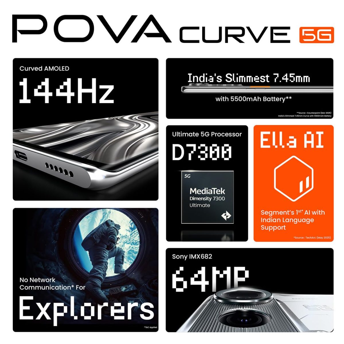 POVA Curve 5G (Magic Silver, 8GB+128GB) | 144Hz Curve AMOLED | Slimmest 7.45mm Curve with 5500mAh Battery | Segment's 1st AI with Indian Languages |Best AI Call Assistant | 64MP IMX682 Rear Camera - Image 2