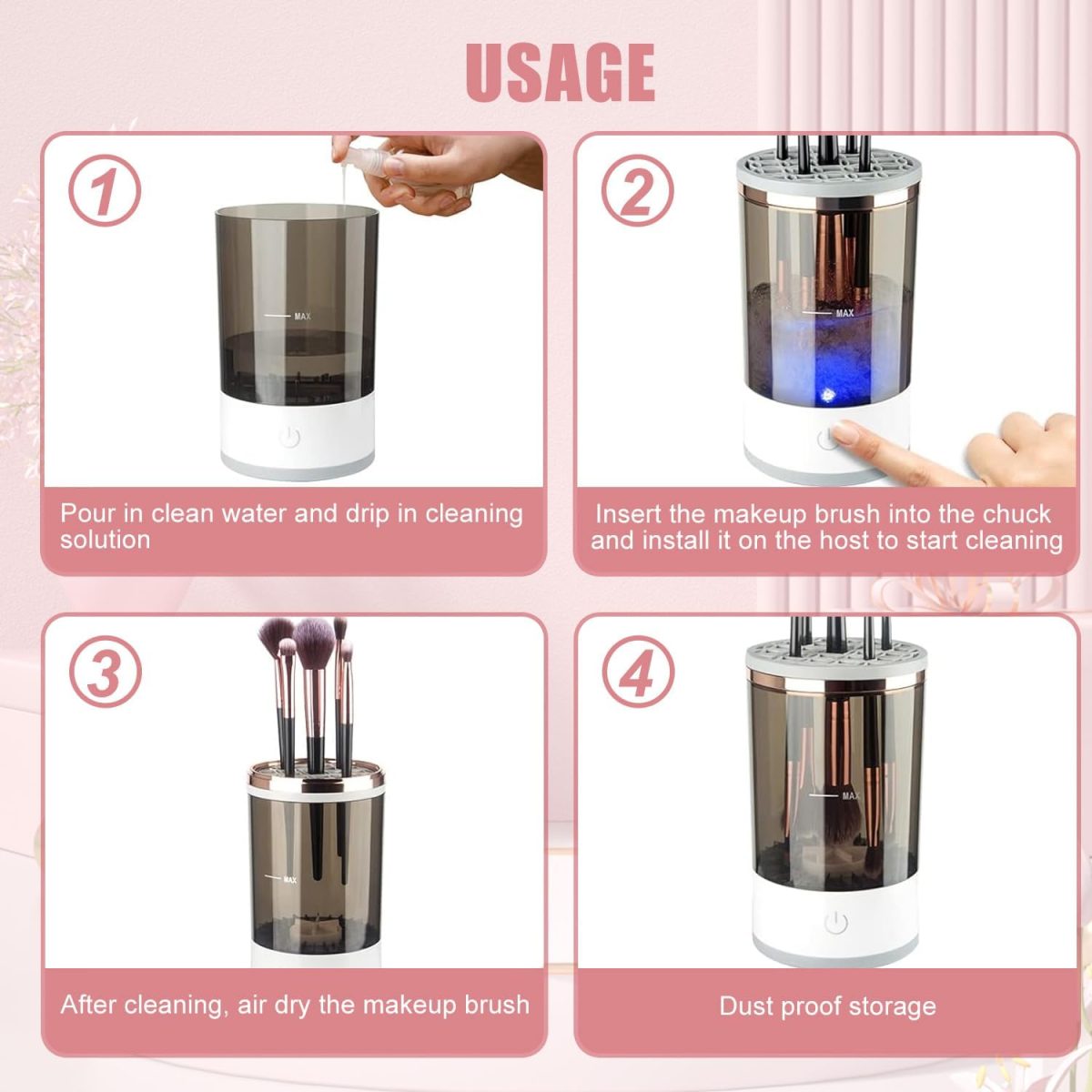 XENGVA Makeup Brush Cleaner, Electric Makeup Brush Cleaning Machine, USB Automatic Spinning Makeup Brush Cleaner for All Size Makeup Brush, Great Gift for Women Girls - Image 5