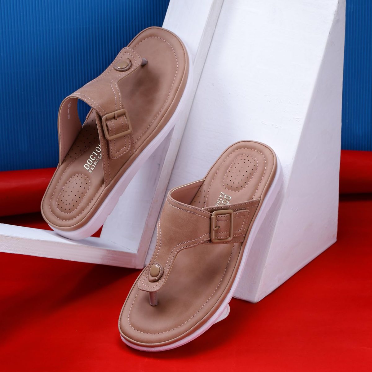 DOCTOR EXTRA SOFT Womens Flat Memory Foam Slippers/Flip-Flops Fashion Stylish Casual Comfortable Diabetic Orthopedic Lightweight Synthetic Slip-on Sandals with Adjustable Buckle for Girls & Ladies D-630 - Image 3
