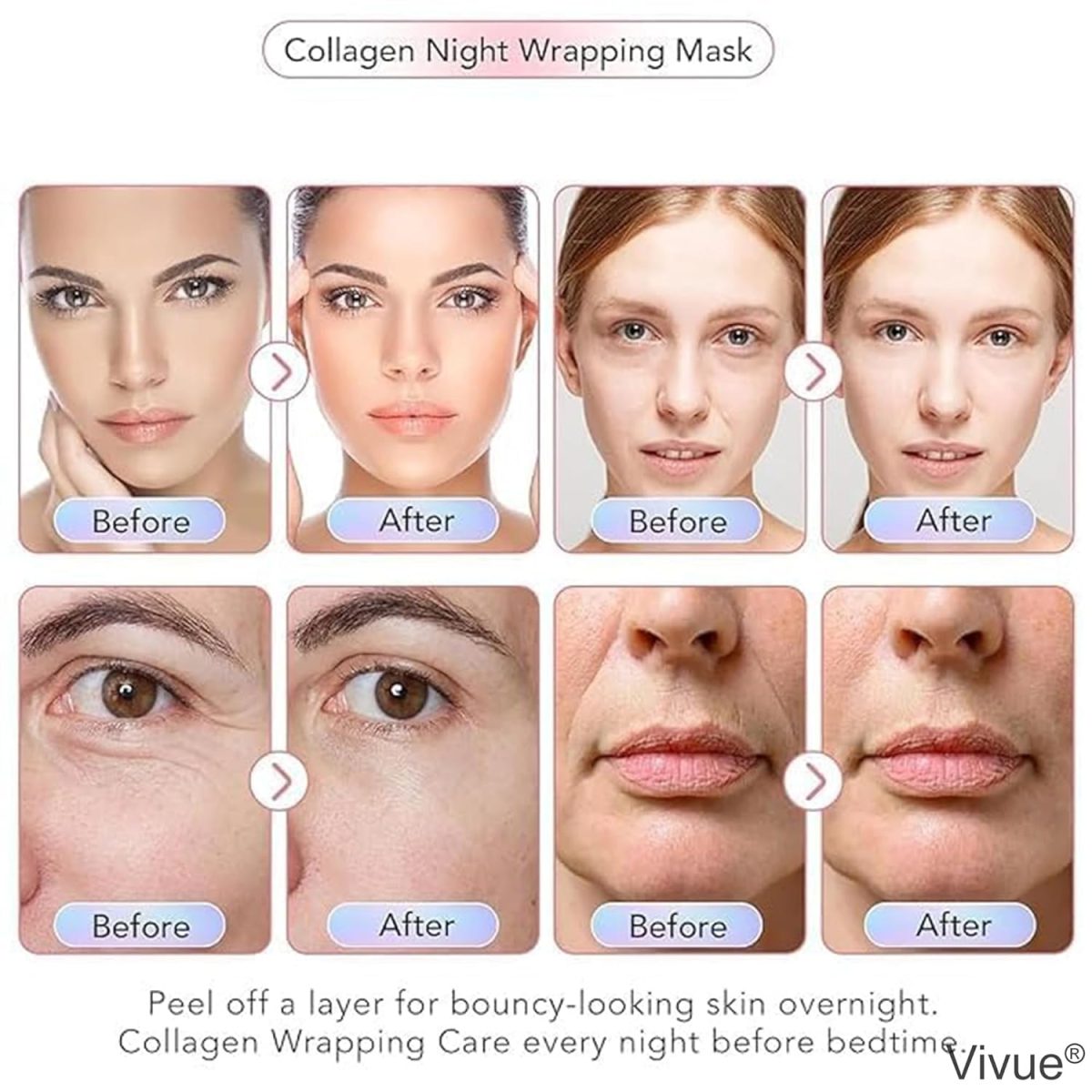 Vivue Korean Glass Skin Bio-Collagen Overnight Face Mask for Women, Deep Hydrating Overnight Skin Care Facial Masks, Pore Minimizing, Firming & Anti-Aging Hydrogel Mask for Glowing Skin(TUBE..75 ML) - Image 5