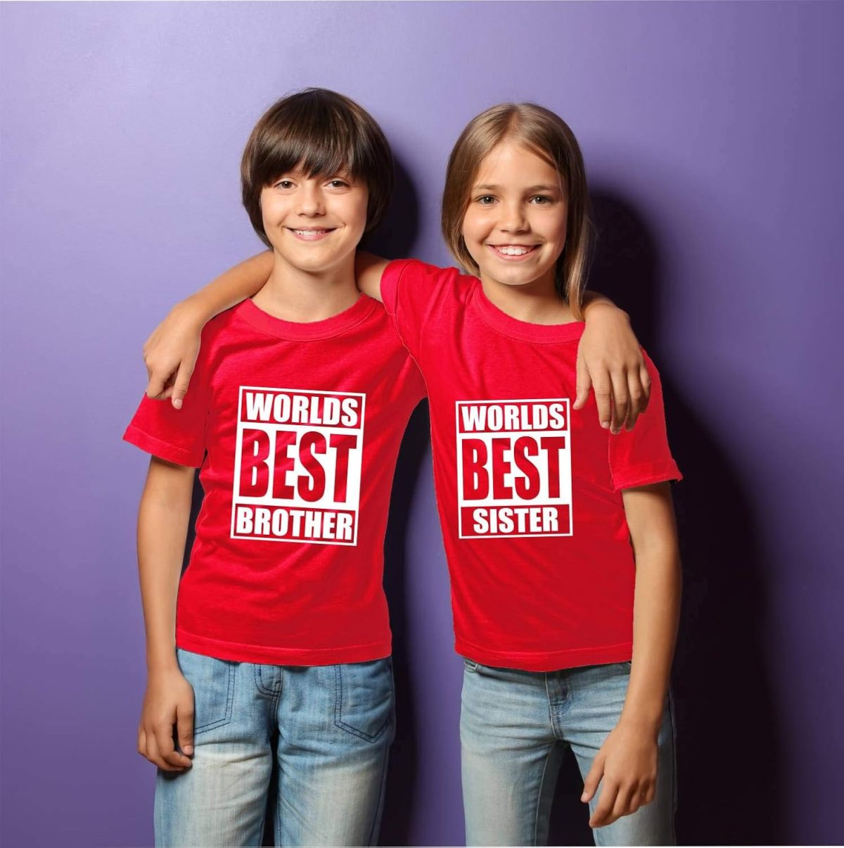 Hangout Hub Family-Sibling- Kids Boy's & Girl's Cotton Printed Regular Fit T-Shirts (Pack of 2) Worlds Best Brother Worlds Best Sister Matching Twinning Tees - Image 2