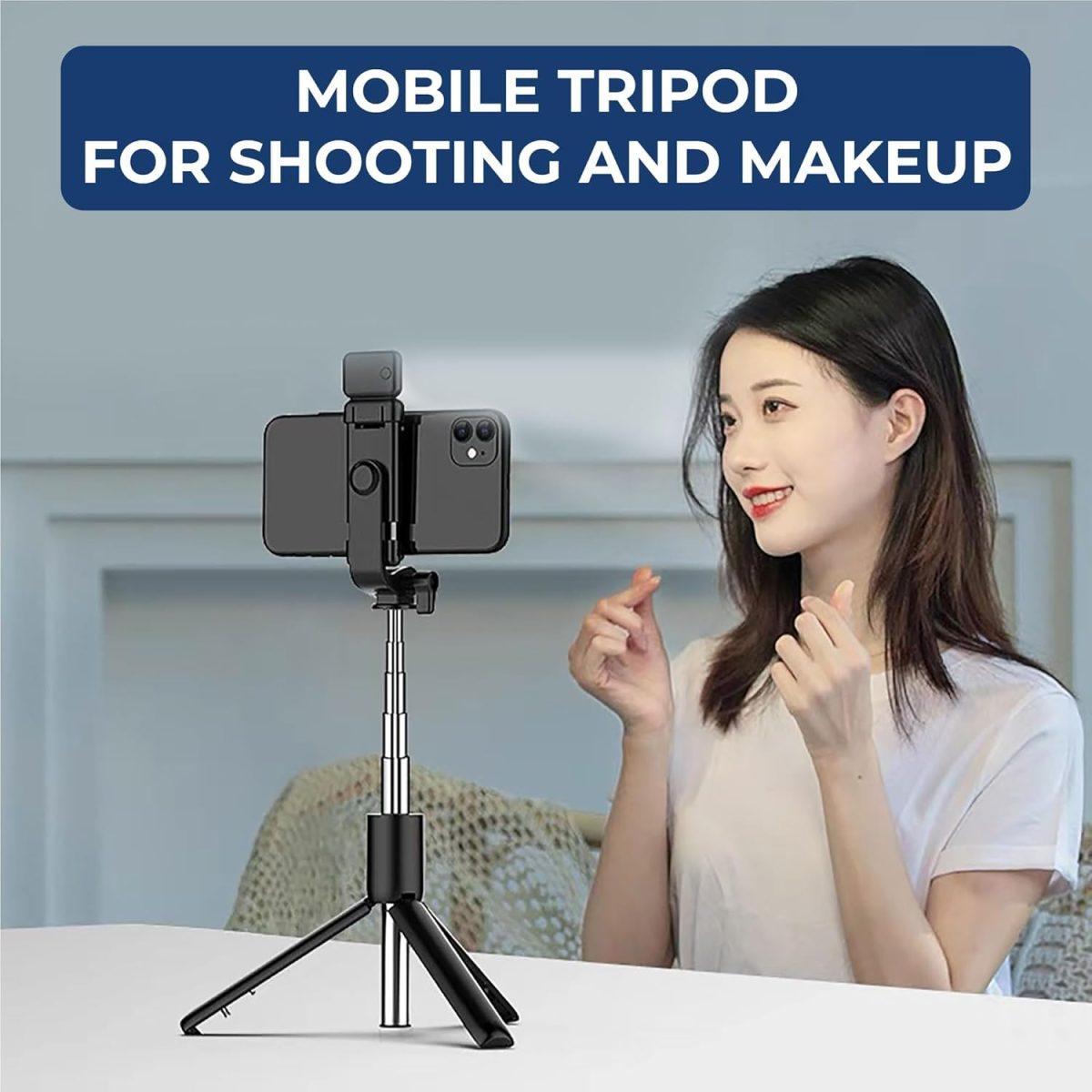 Kratos Selfie Stick Tripod Stand, 3 in 1 Multifunctional Design, Rechargable LED Light with Two Brighness Levels for Make up, Selfie & Photo Shoot, Selfie Stick with Bluetooth Remote (with Light) - Image 7