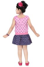 Chandrika Girl's Self Design Knee Length Sleeveless Top and Skirt Set - Image 3