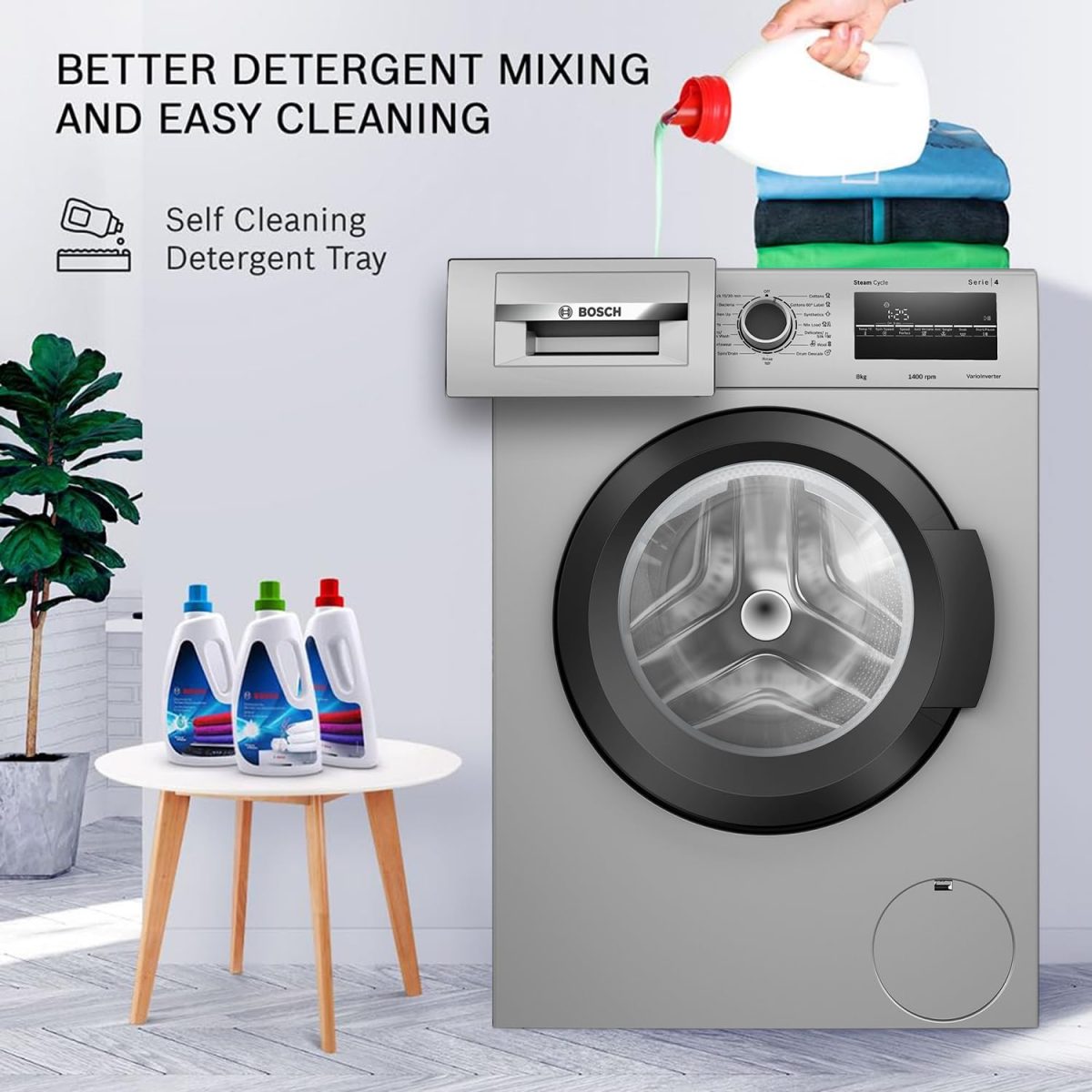 Bosch 8 kg 5 Star Fully-Automatic Front Loading Washing Machine (WAJ2826BIN, Shiny Silver, AI active water plus, In-Built Heater) - Image 7