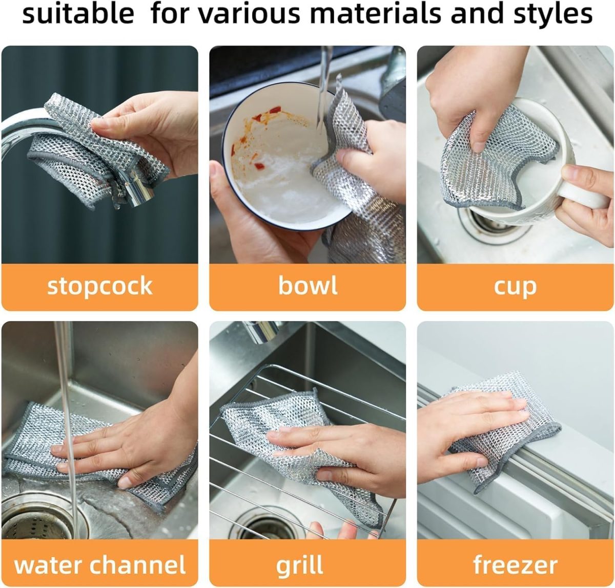 PROXISM Non-Scratch Dish Wash Cloth (Pack of 6), Steel Wire Dish Cloth, Wire Dishwashing Rags for Wet and Dry Stainless Steel Scrubber Non-Scratch Wire Dishcloth for Washing DishesfkouCLO (6) - Image 6