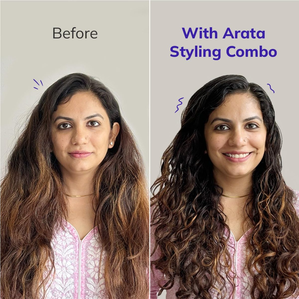 Arata Curl Styling Combo (Mini) - Curl Cream (50ml) + Gel (50ml) For Dry, Frizzy, Wavy, Curly Hair | Reduces Frizz | Moisturises, Hydrates & Defines Curls | Natural Hold | No Sulphate,Paraben,Silicone - Image 6