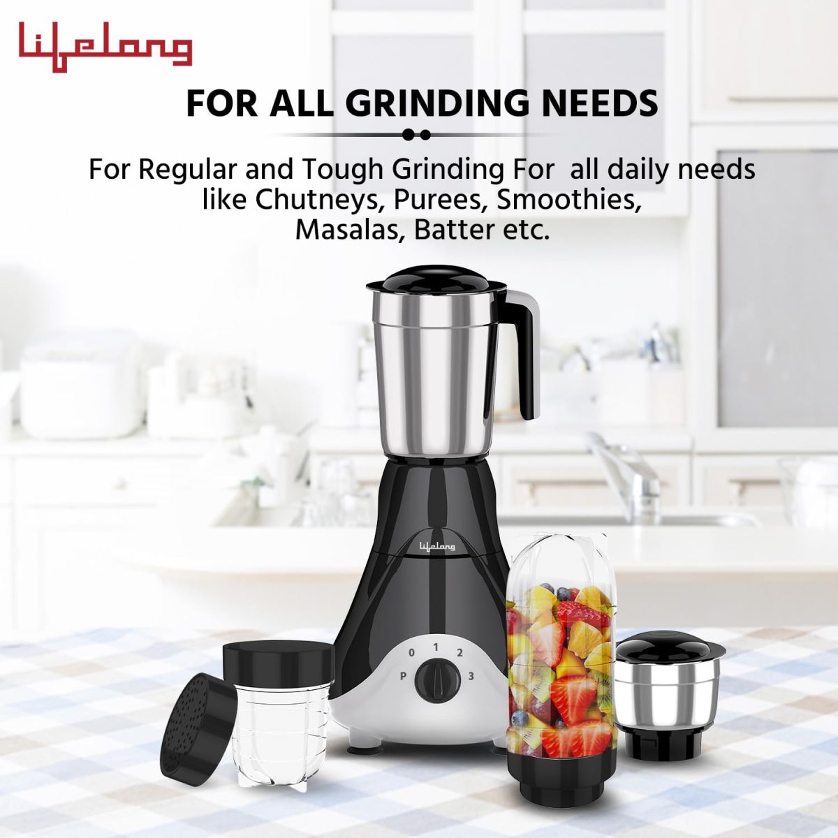 Lifelong Mixer Grinder for Kitchen - 4 Jars 500 Watt Mixie - 2 Nutri bullet Jars for Smoothie & Blending, Chutney Jar & Liquidizing Jar used as Wet Grinder & Blender - Stainless Steel Blades (LLMG39) - Image 7