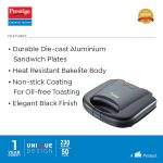 Prestige PGMFB 800 Watt Grill Sandwich Toaster with Fixed Grill Plates, Black - Image 8