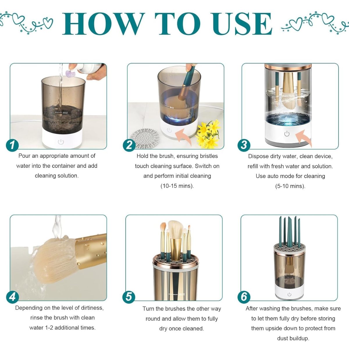 GIOGD Automatic Makeup Brush Cosmetic Brush Cleaner Spinning Blender Machine with USB Cable Brush Cleaner for All Size Makeup Brushes for Women Auto-rotating Brush Cleaner Deep Cleaning - Image 7