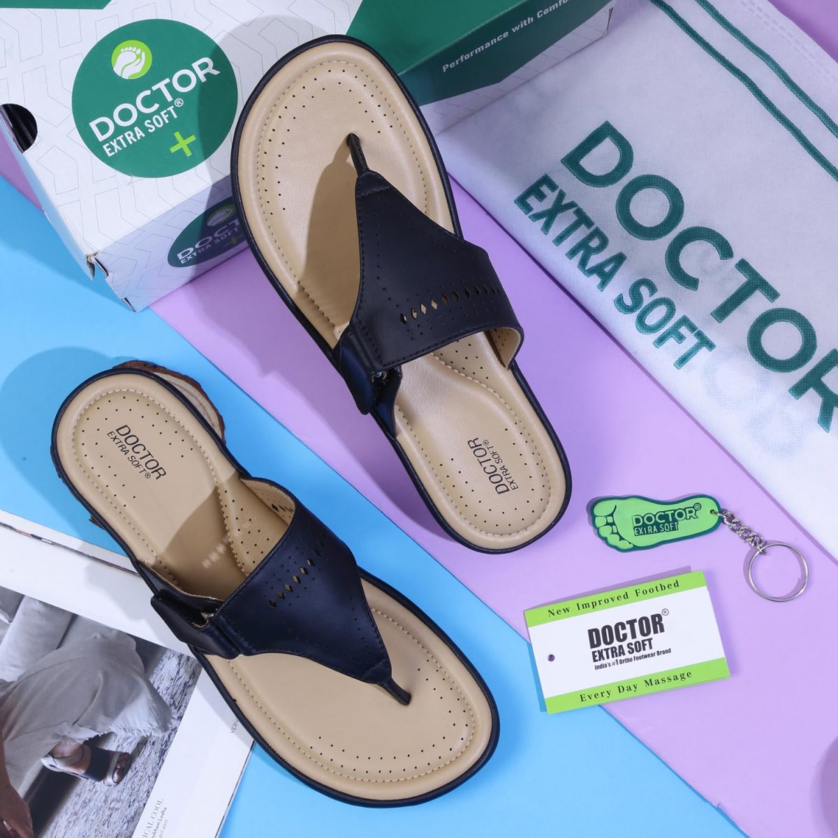 DOCTOR EXTRA SOFT Women's Flat Memory Foam Slippers/Flip-Flops Fashion Stylish Casual Comfortable Diabetic Orthopedic Lightweight Synthetic Slip-on Sandals with Adjustable Strap for Girls & Ladies D-608 - Image 3