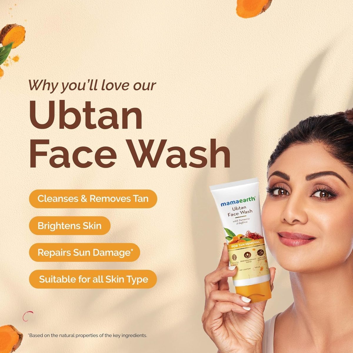 Mamaearth Ubtan Natural Glow Face Wash with Turmeric & Saffron | For Tan Removal & Skin brightening | SLS & Paraben Free | For All Skin Type | For Men & Women | 100 ml - Image 5