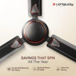 LONGWAY Kiger P1 1200 mm/48 inch Ultra High Speed 3 Blade Anti-Dust Decorative Star Rated Ceiling Fan (Smoked Brown, Pack of 1) - Image 4