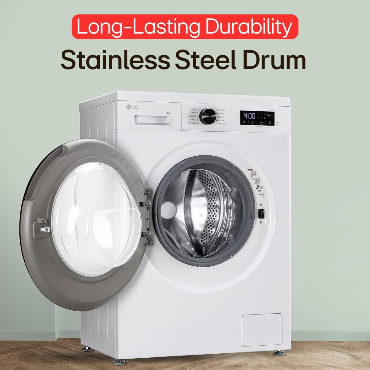 LG 8 Kg 5 Star Steam, Inverter Direct Drive Technology, 6 Motion DD, Fully-Automatic Front Load Washing Machine (FHB1208Z2W, Dial + Full Touch Buttons & LED Display, Essence White) - Image 3