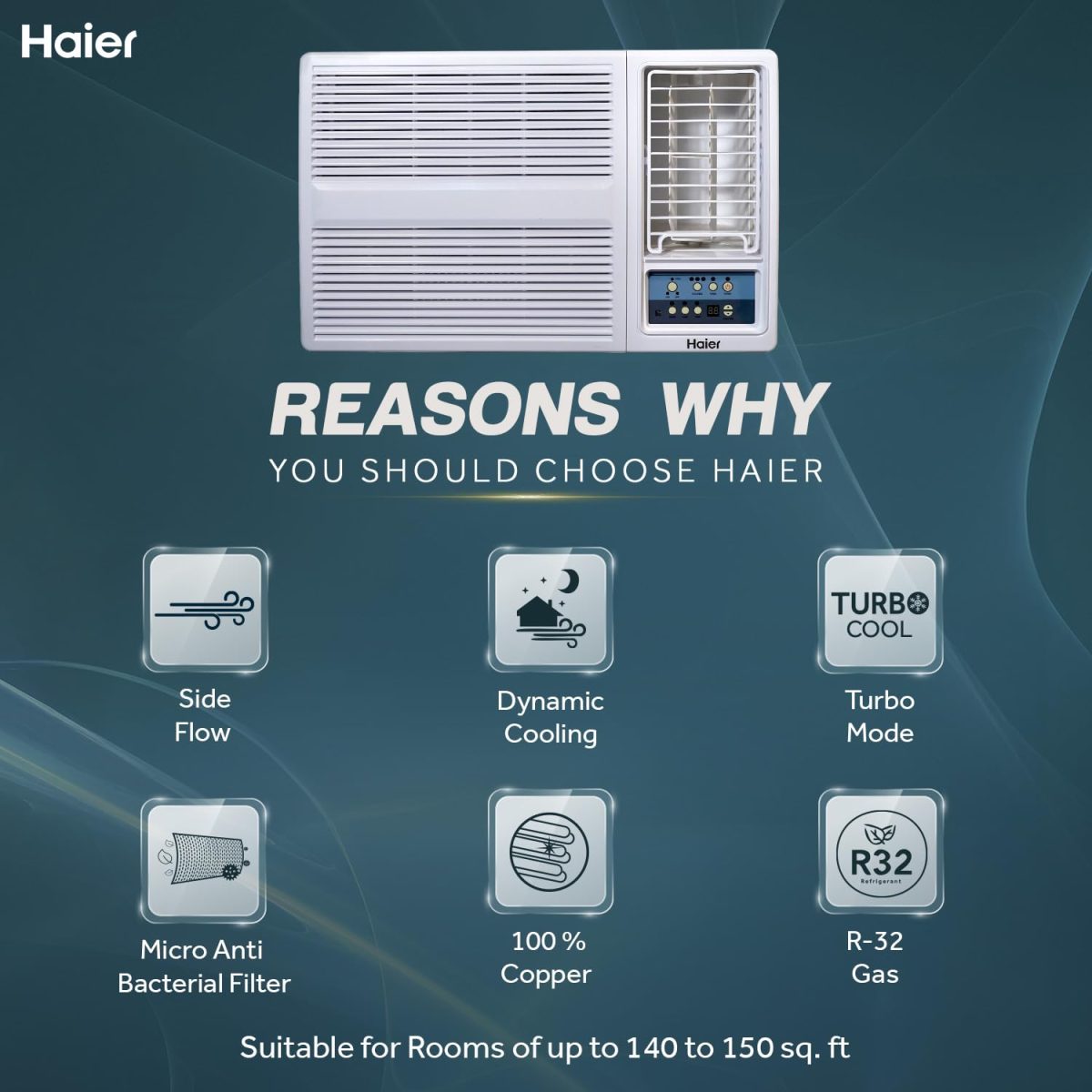 Haier 1.5 Ton 3 Star Fix Speed Side Flow Window AC (Copper, Turbo Mode, Anti Bacterial Filter, Cools at 54°C Temp, Long Air Throw - HWU18F-AOW3BN-FS) - Image 2