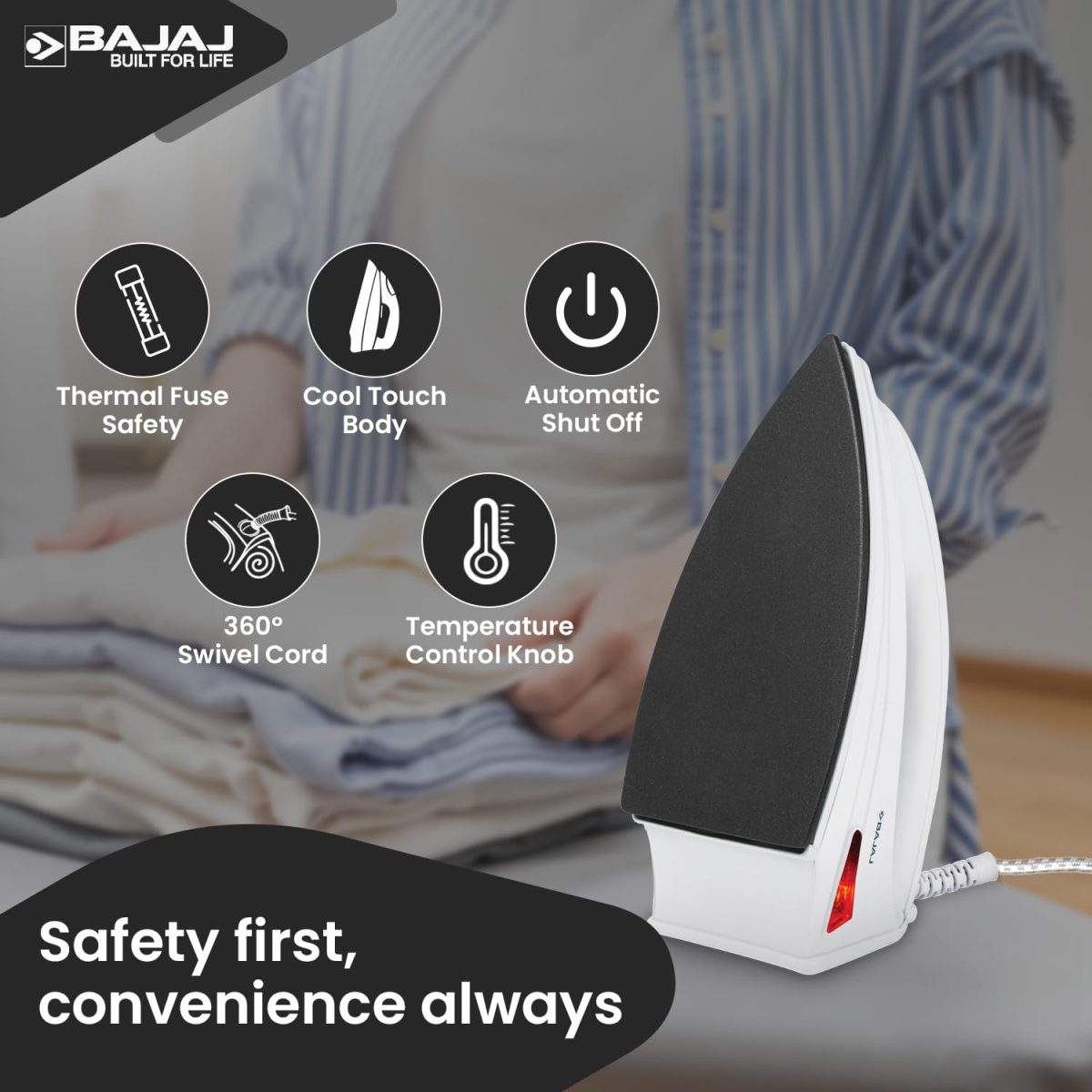 Bajaj DX-6 1000 Watts Dry Iron with Advance Soleplate and Anti-bacterial German Coating Technology, White, Plastic - Image 4