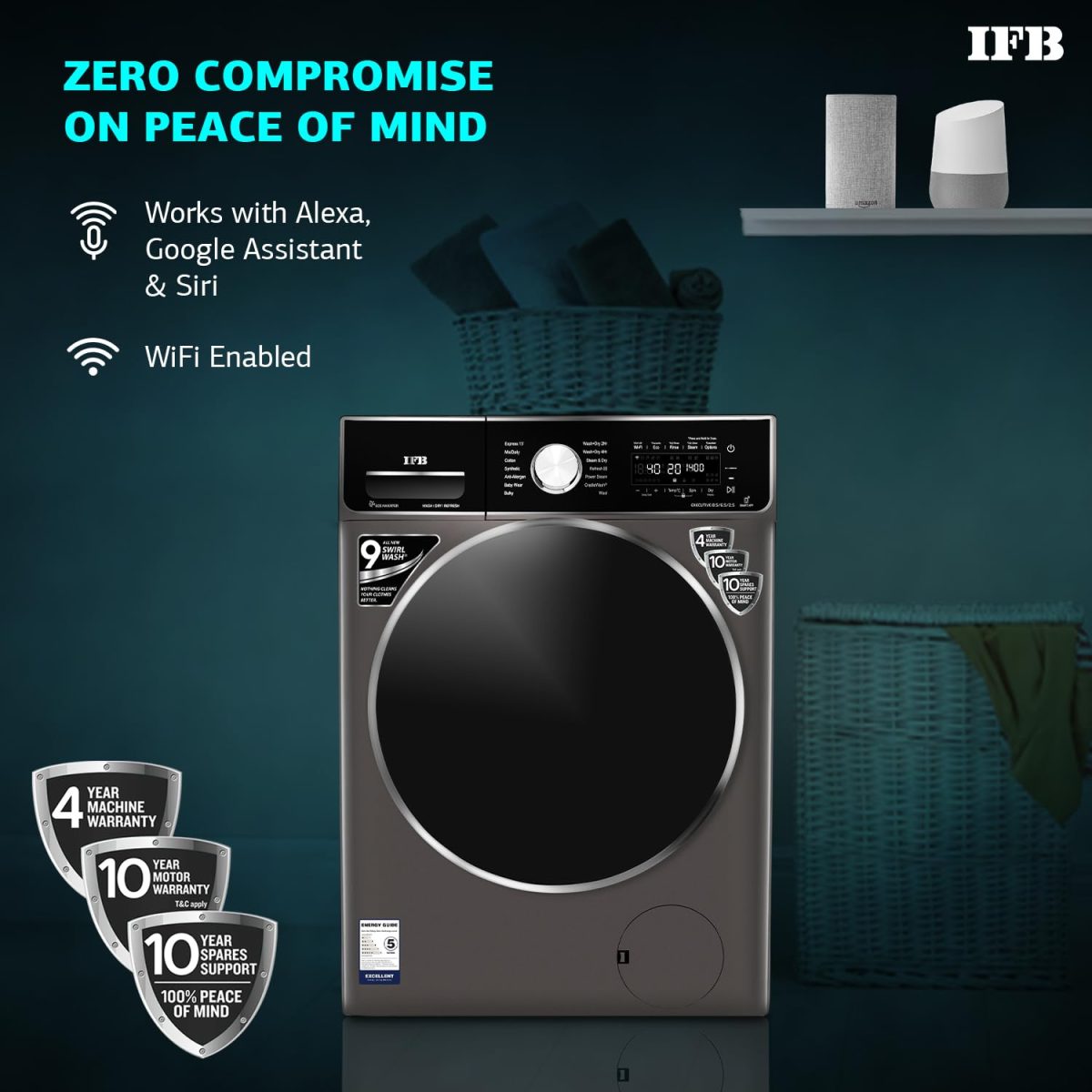 IFB Laundrimagic 3-in-1 8.5 Kg/6.5 Kg/2.5 Kg Inverter Washer Dryer Refresh (Executive ZXM, Mocha) - Image 9