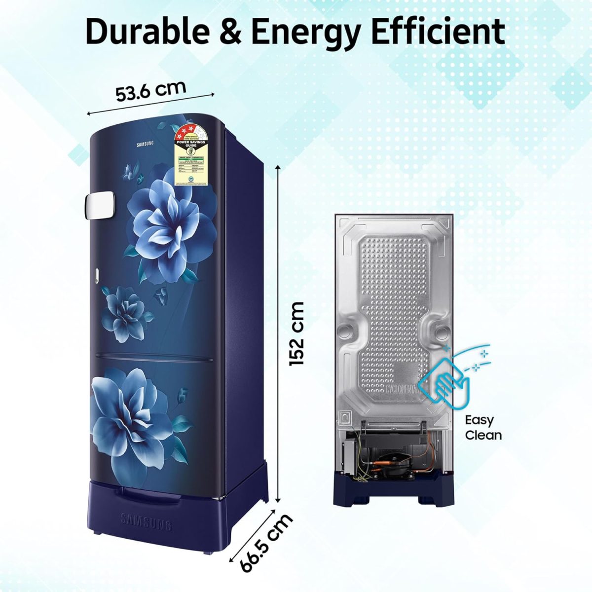 Samsung 223 L, 3 Star, Digital Inverter, Direct-Cool Single Door Refrigerator (RR24D2Z23CU/NL, Camellia Blue, Base Stand Drawer) - Image 5