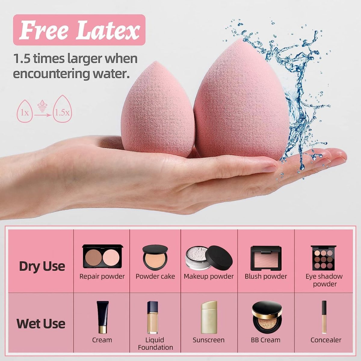 SUAKE 7in1 Professional Beauty Blender Set for Face Makeup | Makeup Sponges Set is suitable with Liquid & Creams | Sponge makeup is for all Skin Types & it is Soft Latex-Free Reusable & washable (Multicolor 4 Big + 3 Mini=7 Pcs) - Image 3