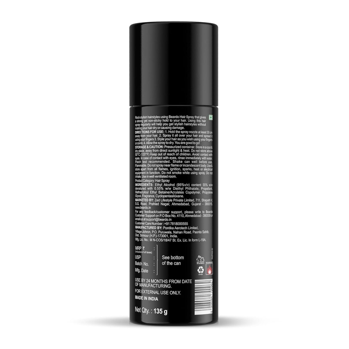 BEARDO Strong Hold Hair Spray, 192 Ml, Hair Spray For Men, Hair Styling, Hair Setting Spray, Hair Fixing Spray, Strong Hold, Natural Shine, Pack of 1 - Image 8