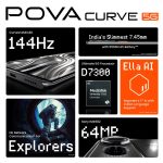 POVA Curve 5G (Geek Black, 8GB+128GB) | 144Hz Curve AMOLED | Slimmest 7.45mm Curve with 5500mAh Battery | Segment's 1st AI with Indian Languages |Best AI Call Assistant | 64MP IMX682 Rear Camera - Image 2