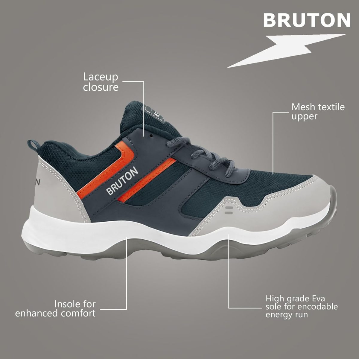 BRUTON EVA Lite Sport Shoes Running Shoes for Men- Grey - Image 3