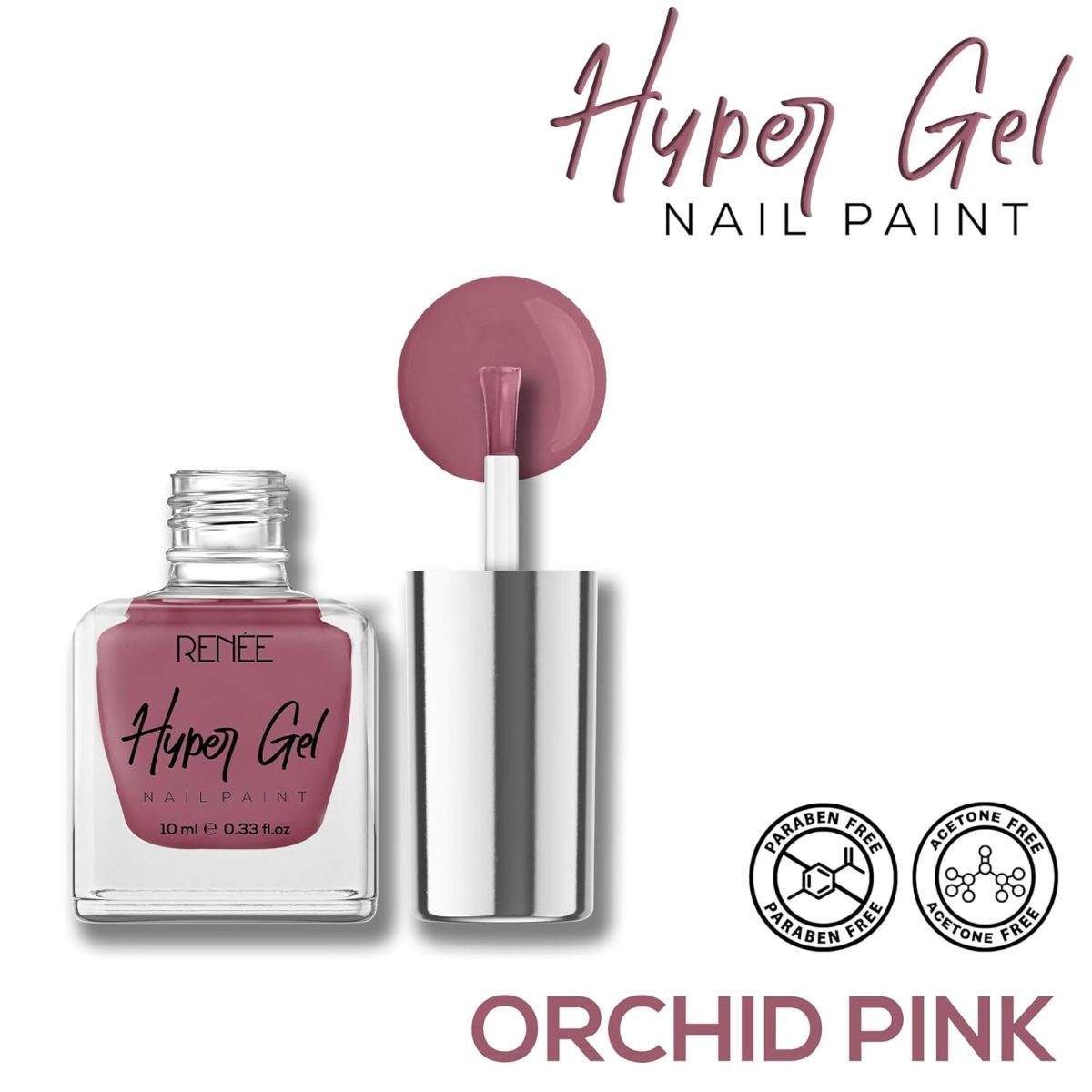 RENEE Hyper Gel Nail Paint- Orchid Pink 10ml, Quick Drying, Glossy Finish, Long Lasting, Chip resisting Formula with High Shine Polish, Acetone & Paraben Free - Image 4