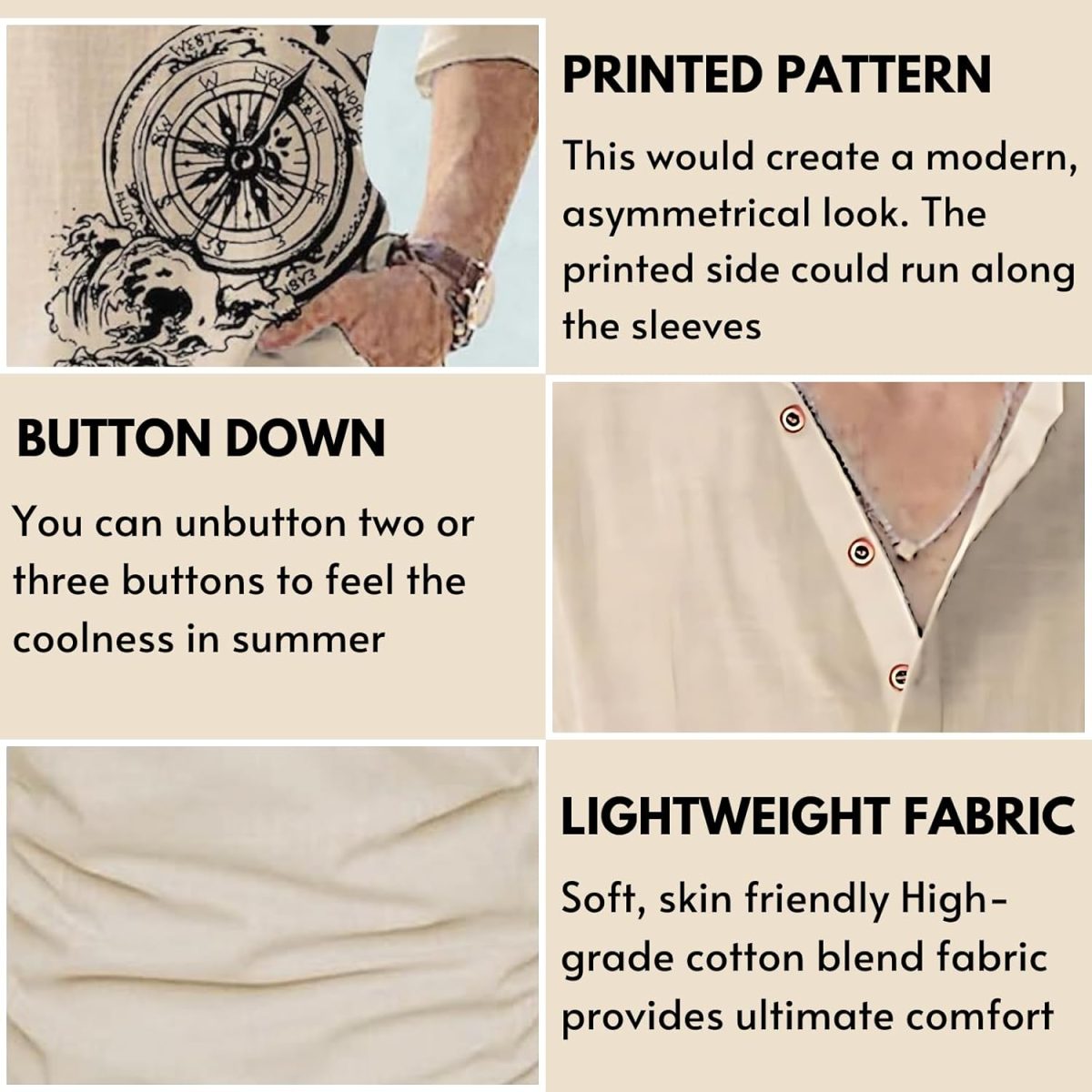 DEELMO Men's Cotton Blend Mandarin Collar Self One Design Full Sleeve Casual Short Kurta - Image 3