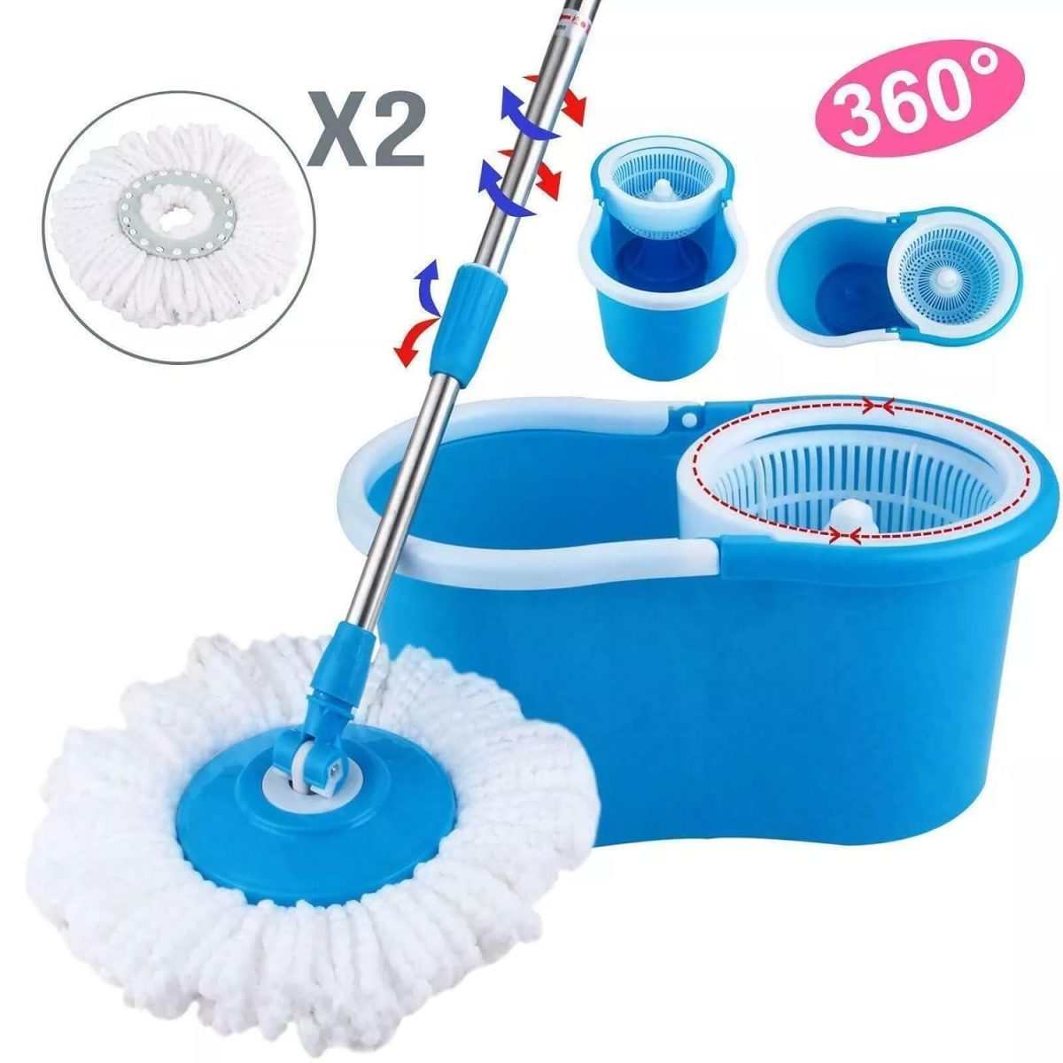Raxon Innovation Stainless Steel Microfiber Floor Cleaning Mop with Removable Washable Cleaning Pad and Integrated Water Mechanism,mop for Cleaning Floor(Multicolour) (Spin Mop) - Image 6