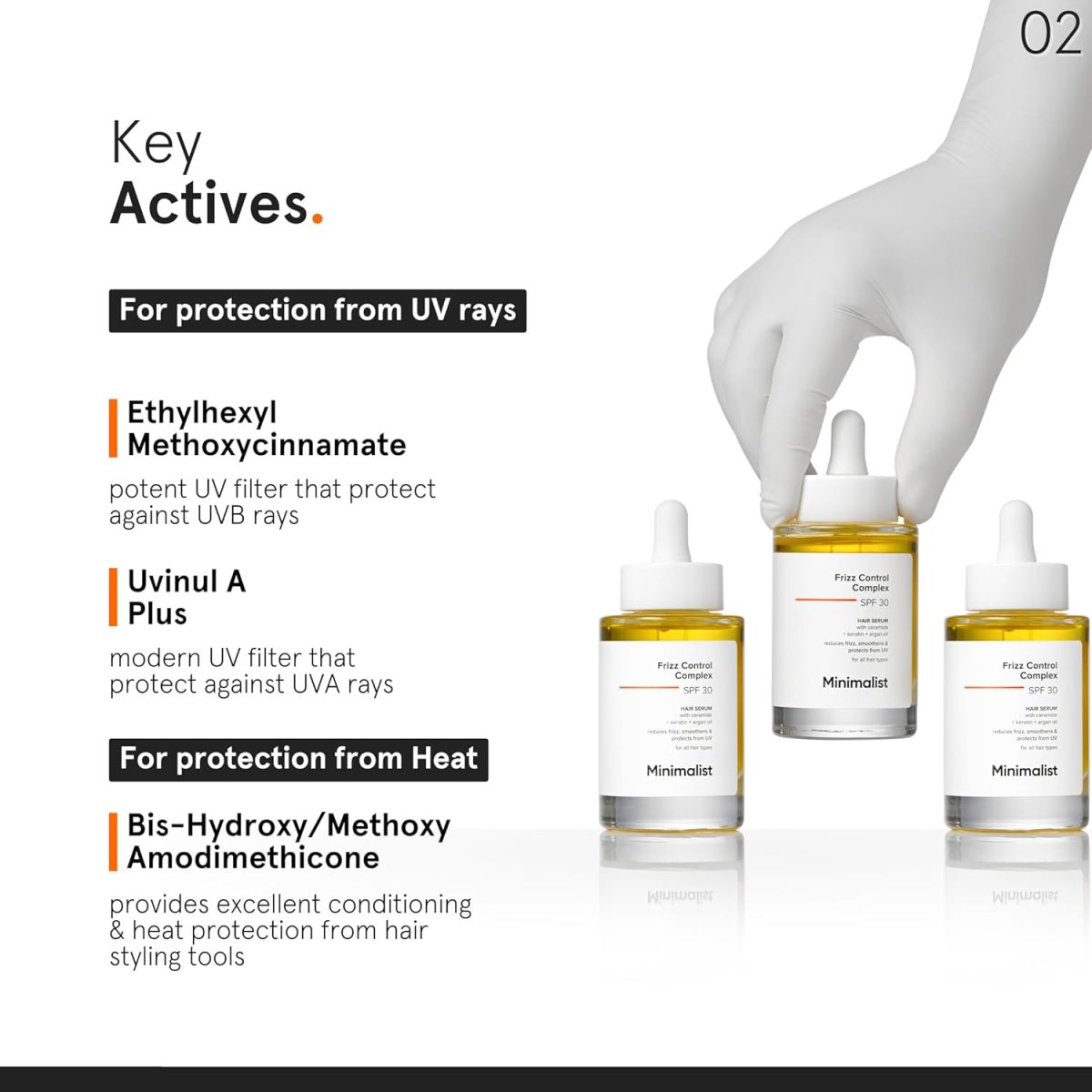 Minimalist Anti-Frizz Hair Serum SPF 30 With Keratin, Argan Oil & Ceramides for Dry Hair | Heat Protection Serum, Smoothens & Protects From UV | Lightweight | Leave In For Women & Men | 50 ml - Image 7
