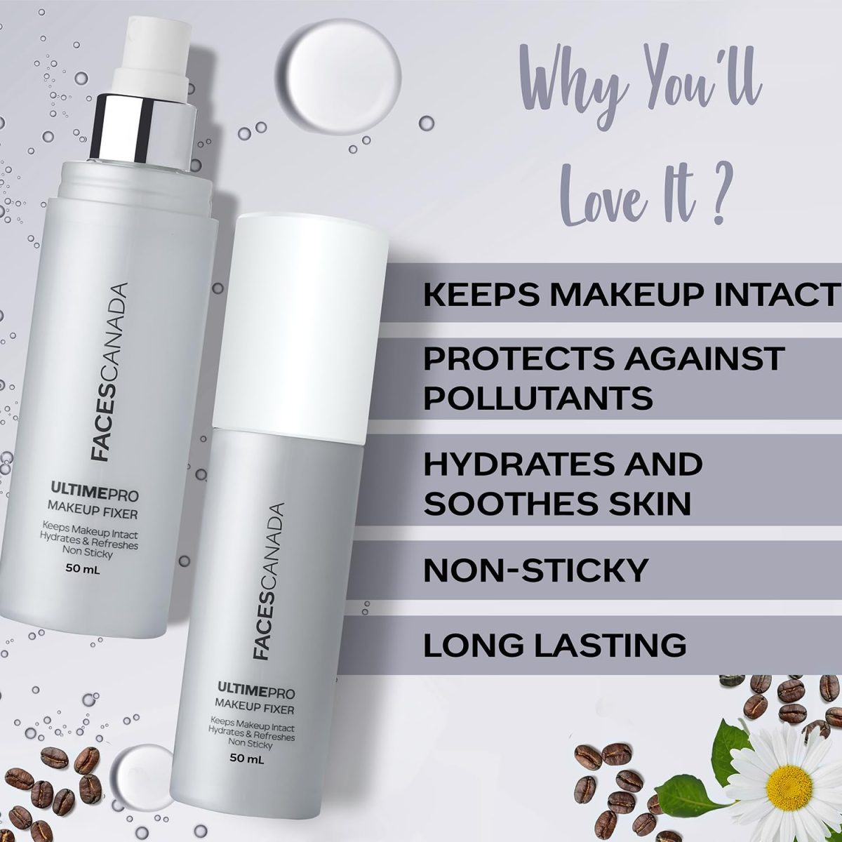 FACESCANADA Ultime Pro Makeup Fixer, 50 Ml | Long Lasting Makeup Setting Spray | Keeps Makeup Intact | Hydrates, Soothes & Refreshes Skin | Hyaluronic Acid & Vitamin E Enriched | No Alcohol - Image 3