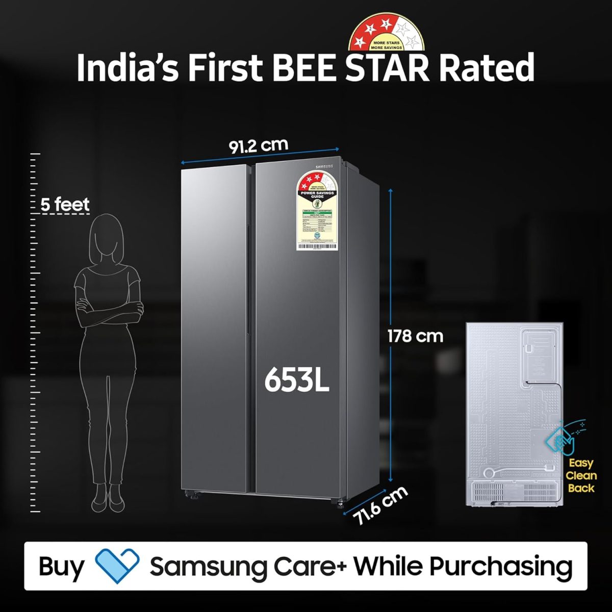 Samsung 653 L, 3 Star, Frost Free, Double Door, Convertible 5-in-1 Digital Inverter, Side By Side AI Enabled Smart Refrigerator with WiFi (RS76CG8003S9HL, Silver, Refined Inox) - Image 5