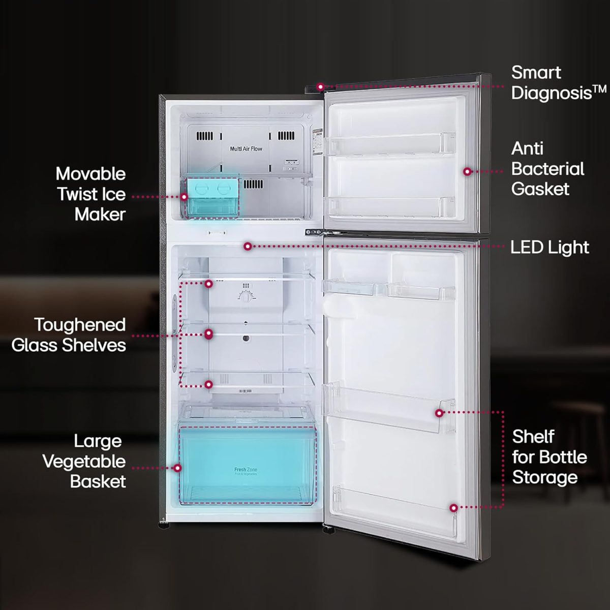 LG 242 L 3 Star Smart Inverter Frost-Free Double Door Refrigerator (GL-I292RPZX, Shiny Steel, Door Cooling+) - Image 14