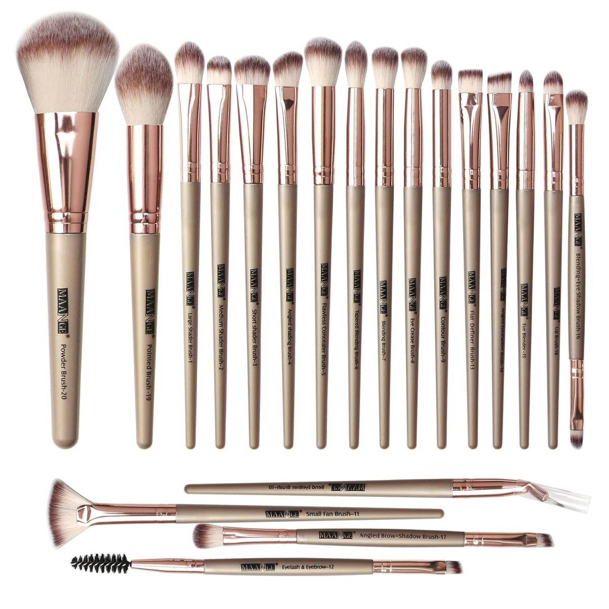 Maange 20 Pcs Professional Makeup Brushes Foundation Eyeshadow Blush Brush,Travel Kabuki Blending Concealers Face Powder Eye Make Up Brushes Set Kit (Champagne) - Image 9