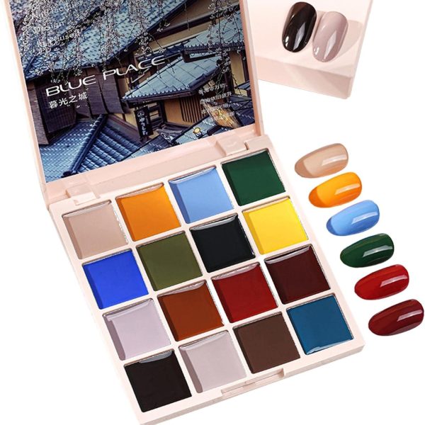 NAILWIND Solid Cream Gel Nail Polish Palette, 16 Colors UV/LED Soak Off Gel Polish Cream Finish Gel Nail Polish Set, Nail Art Design DIY Manicure for Salon at Home (02 - The Twilight), 1.5 ml Each