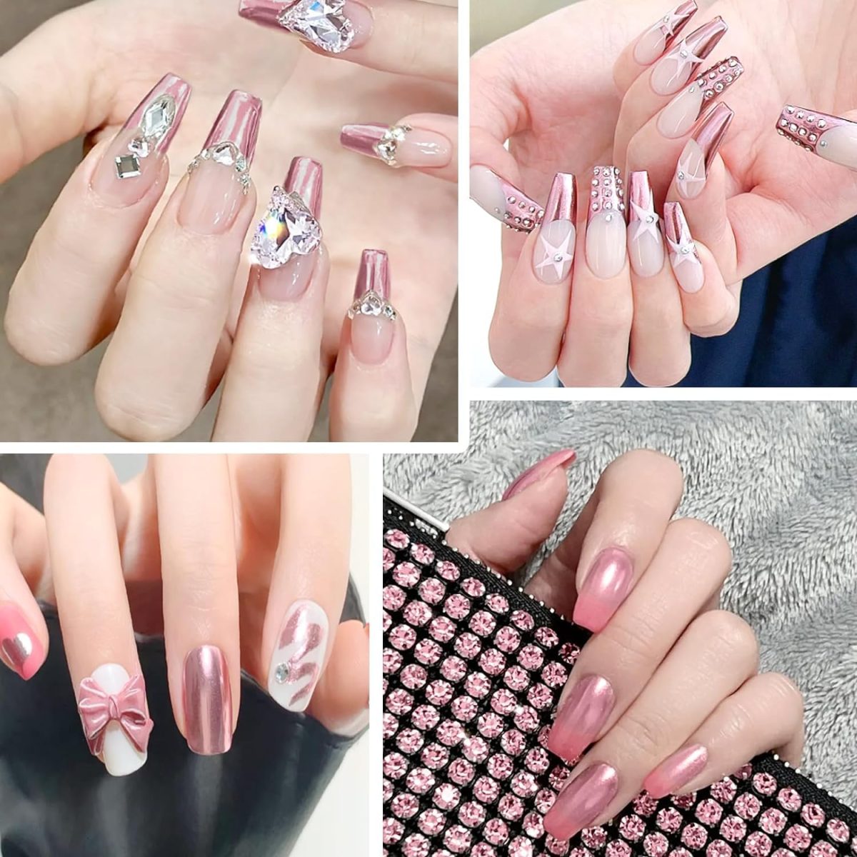 QUEENFINGER Metallic Gel Nail Polish, 3D Gold, Silver, Rose Gold for Cyber Punk French Nail Design (Pack of 3) 1E+1 grams - Image 4