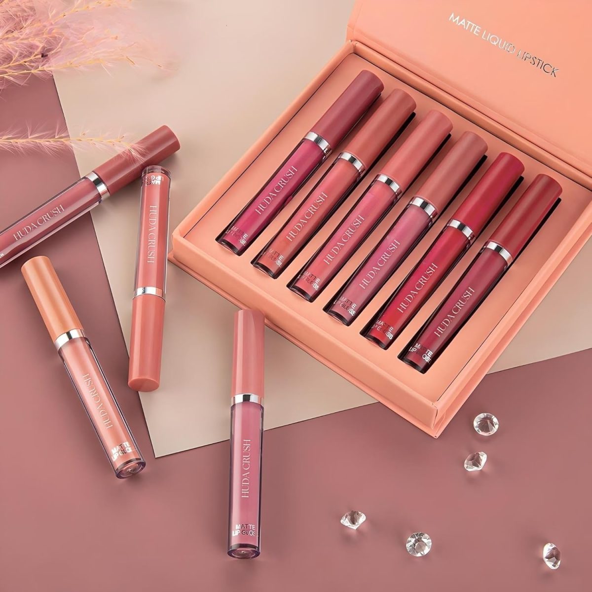 HUDACRUSH HUDA CRUSH 6-Piece Liquid Matte Nude Lipstick Set - Velvet Waterproof Mini Lipsticks for Women, Non-Stick Formula - Image 3